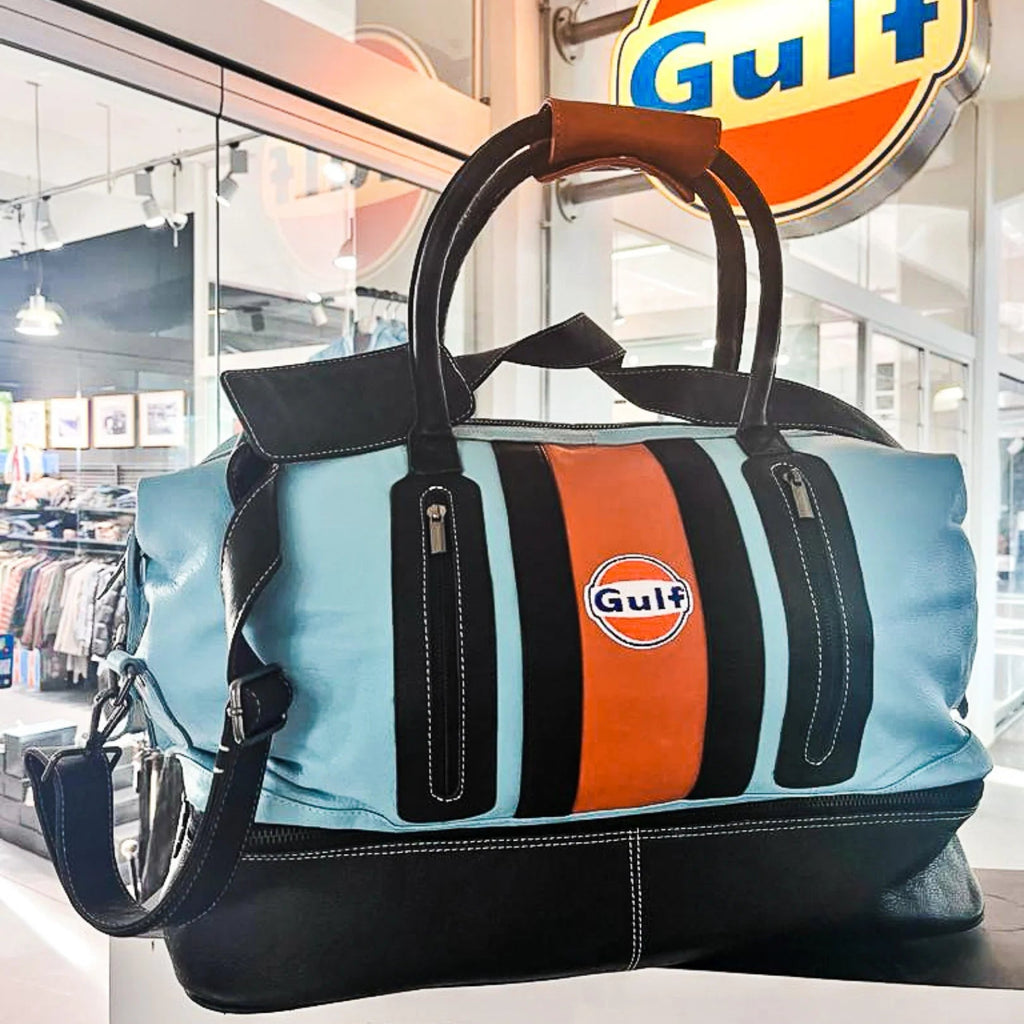GrandPrix Originals Gulf Leather Track Sport Dual-Compartment Bag - Blue Bags GrandPrix Originals USA 
