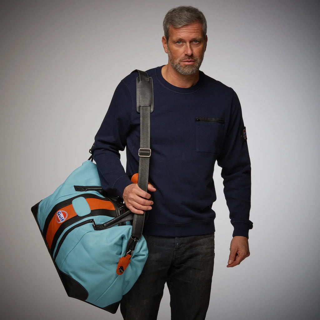 GrandPrix Originals Gulf Leather Large Duffel Bag - Gulf Blue Bags GrandPrix Originals USA 