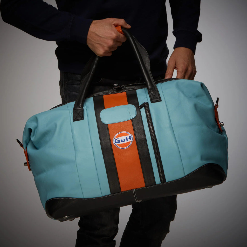 GrandPrix Originals Gulf Leather Large Duffel Bag - Gulf Blue Bags GrandPrix Originals USA 