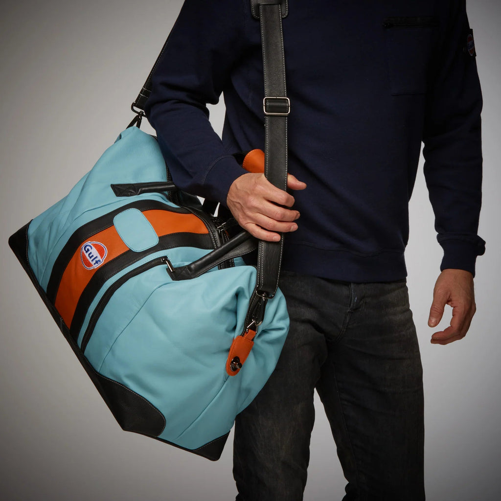 GrandPrix Originals Gulf Leather Large Duffel Bag - Gulf Blue Bags GrandPrix Originals USA 
