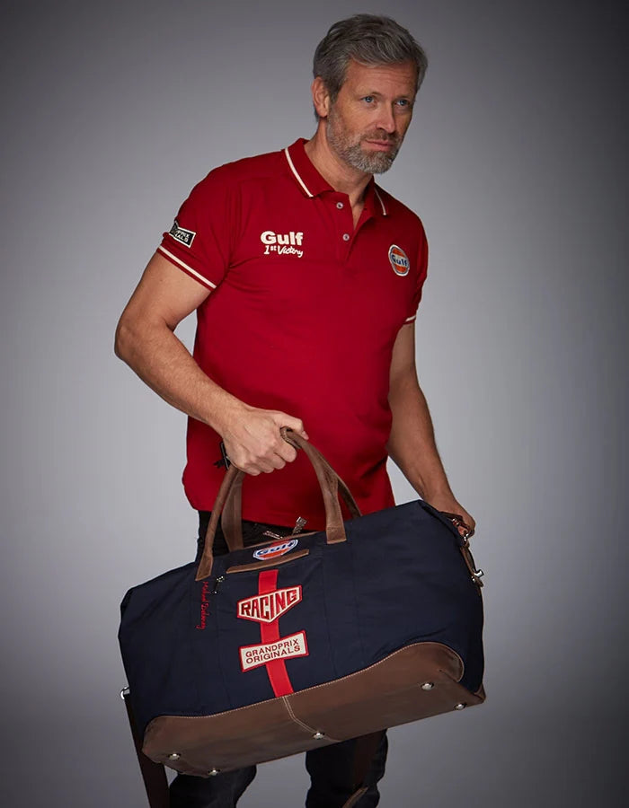 GrandPrix Originals Gulf Michael Delaney Leather/Canvas Large Duffel Bag - Navy Bags GrandPrix Originals USA 