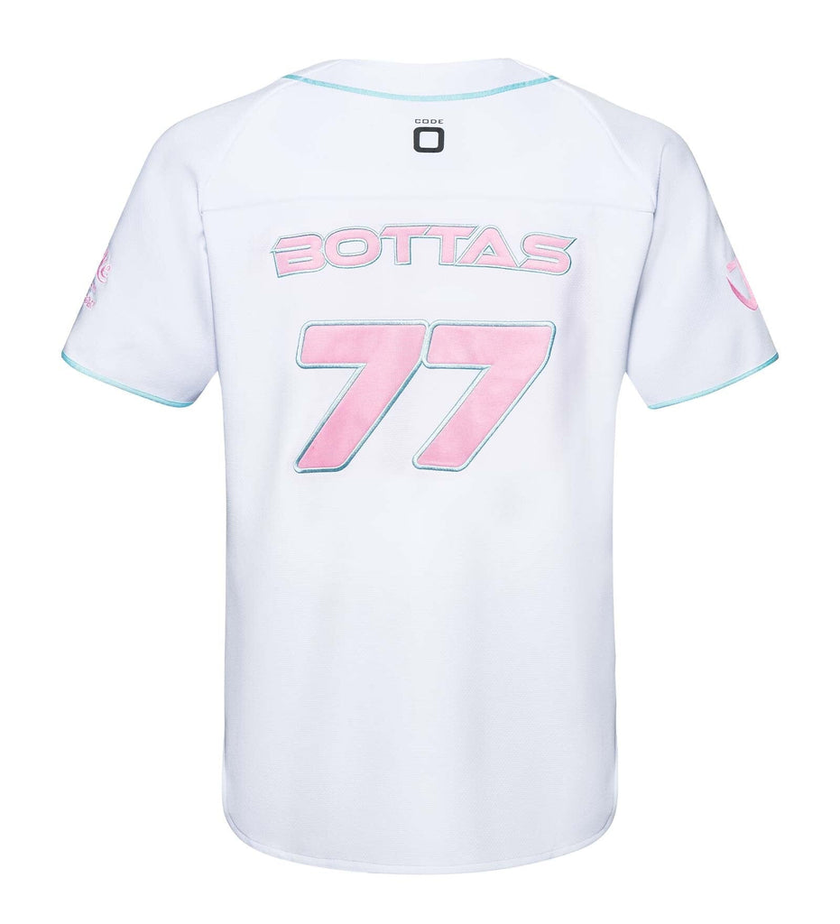 Stake F1 Kick Sauber Men's Special Edition Miami GP Flamingo White Baseball Jersey - Bottas/Zhou T-shirts Stake F1 Kick Sauber S Valtteri Bottas 