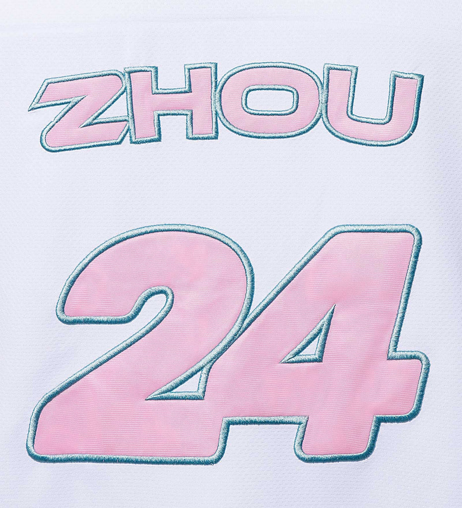Stake F1 Kick Sauber Men's Special Edition Miami GP Flamingo White Baseball Jersey - Bottas/Zhou T-shirts Stake F1 Kick Sauber 