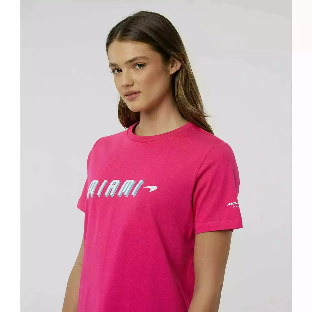 McLaren F1 Women's Miami Neon Graphic T-Shirt-White/Vice Blue/Beetroot Purple/Crystal Rose T-shirts Light Gray