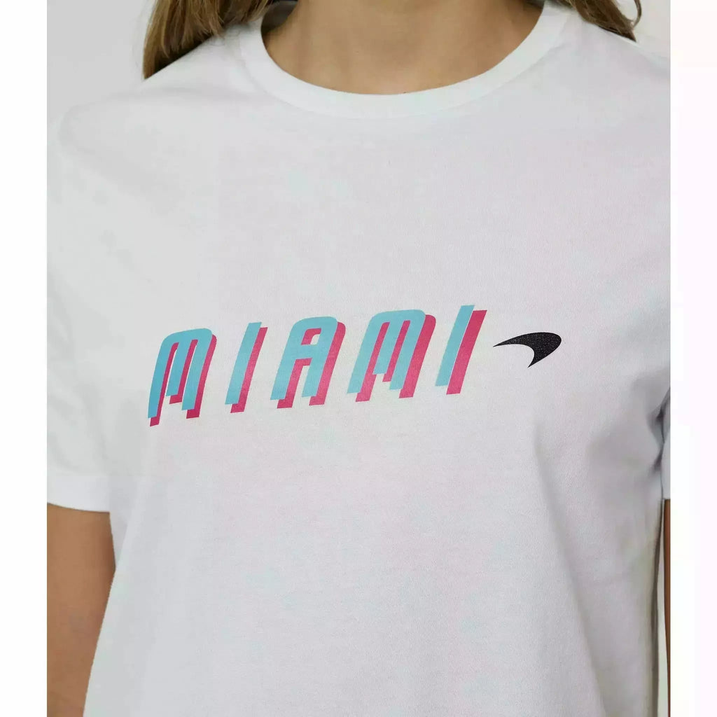 McLaren F1 Women's Miami Neon Graphic T-Shirt-White/Vice Blue/Beetroot Purple/Crystal Rose T-shirts Light Gray
