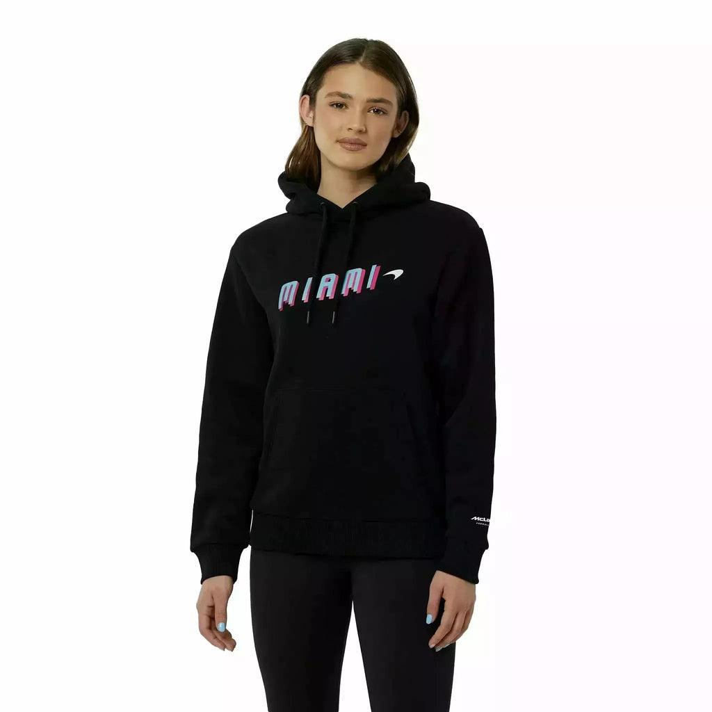 McLaren F1 Women's Miami Neon Graphic Hoodie -Black/Vice Blue/Beetroot Purple Hoodies Black