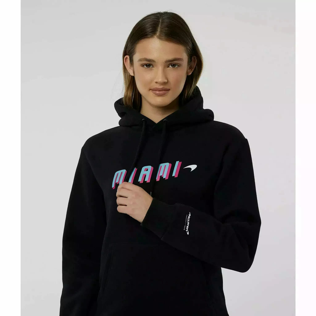 McLaren F1 Women's Miami Neon Graphic Hoodie -Black/Vice Blue/Beetroot Purple Hoodies Light Gray