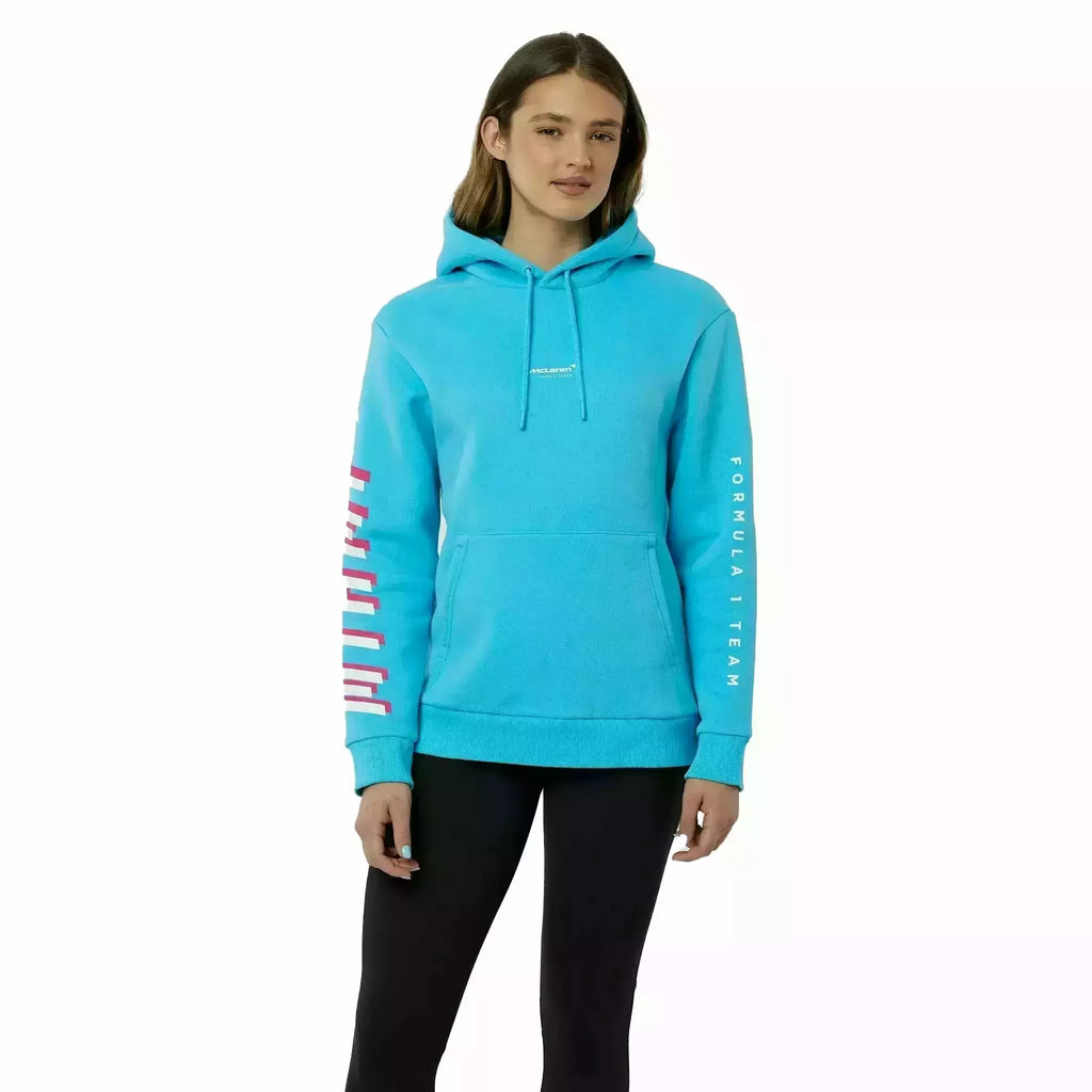McLaren F1 Women's Miami Neon Logo Hoodie -Black/Vice Blue Hoodies Medium Turquoise