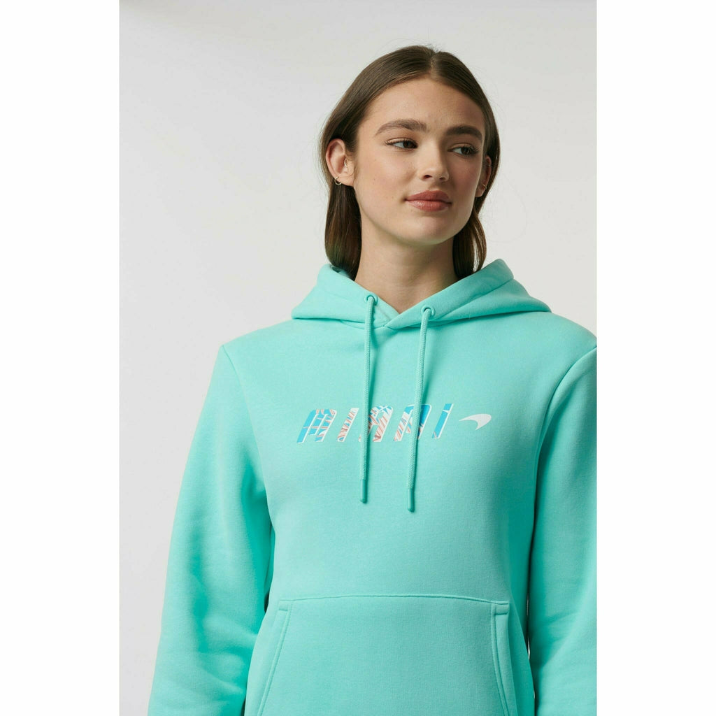 McLaren F1 Women's Miami Palm Graphic Hoodie-Crystal Rose/Aqua Sky Hoodies Light Gray