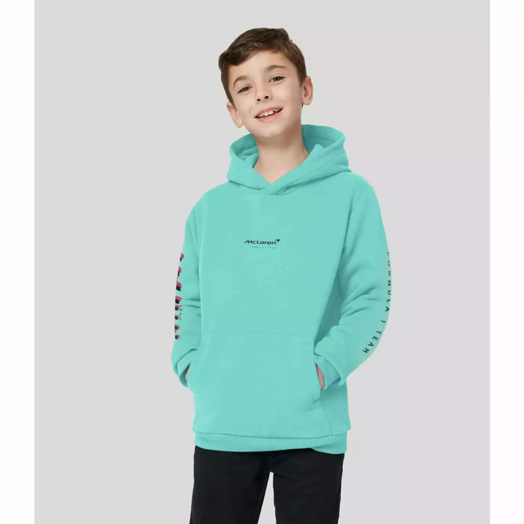 McLaren F1 Kids Miami Neon Logo Hoodie-Vice Blue/Aqua Sky Hoodies Light Gray