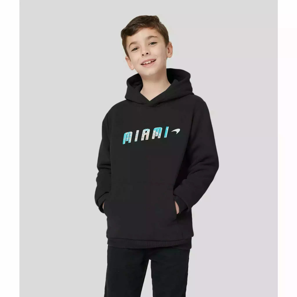 McLaren F1 Kids Miami Miami Palm Graphic Hoodie-Black/Aqua Sky Hoodies Black