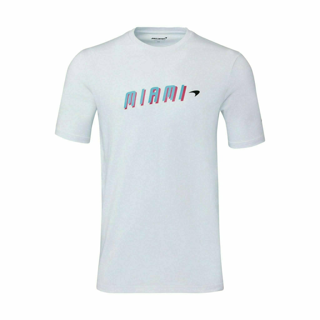 McLaren F1 Men's Miami Neon Graphic T-Shirt-Black/White/Vice Blue/Beetroot Purple/Crystal Rose/Aqua Sky T-shirts Light Gray