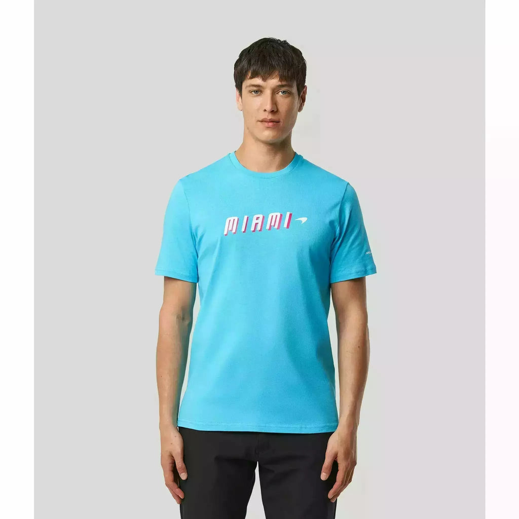 McLaren F1 Men's Miami Neon Graphic T-Shirt-Black/White/Vice Blue/Beetroot Purple/Crystal Rose/Aqua Sky T-shirts Light Gray