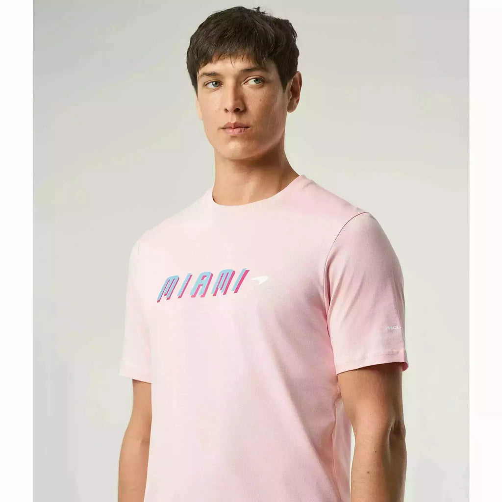 McLaren F1 Men's Miami Neon Graphic T-Shirt-Black/White/Vice Blue/Beetroot Purple/Crystal Rose/Aqua Sky T-shirts Light Gray