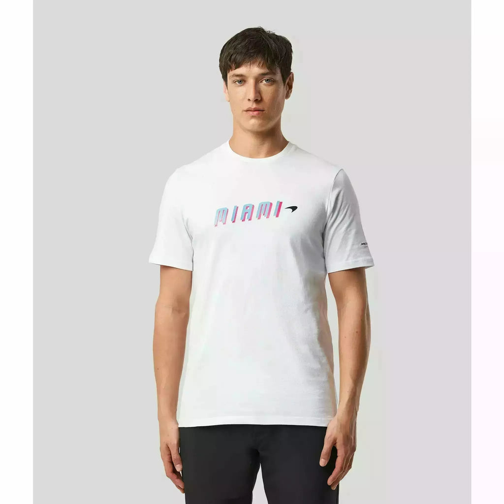 McLaren F1 Men's Miami Neon Graphic T-Shirt-Black/White/Vice Blue/Beetroot Purple/Crystal Rose/Aqua Sky T-shirts Light Gray
