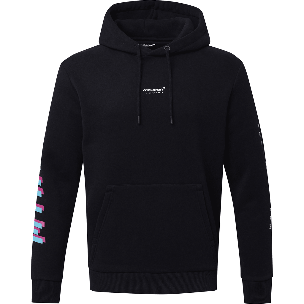 McLaren F1 Men's Miami Neon Logo Hoodie -Black/Vice Blue/Aqua Sky Hoodies Black